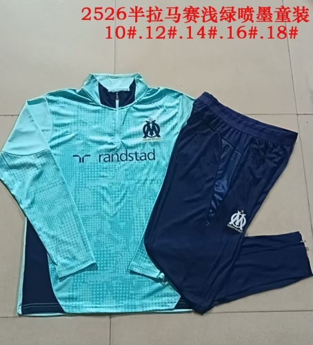Kids 2025/26 Olympique de Marseille Light Green Kids/Youth Soccer Tracksuit Uniform-815