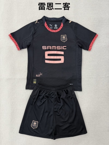 Kids 2025/26 Stade Rennais 2nd Away Black Kids/Youth Soccer Uniform-208