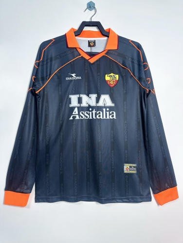 99/00 Retro Version AS Roma 2nd Away Black LS Thailand Soccer Jersey AAA-811