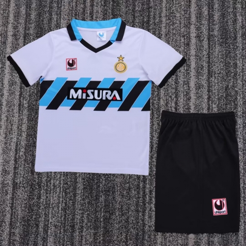 Kids 90/91 Retro Version Inter Milan Away White Kids/Youth Soccer Uniform-811