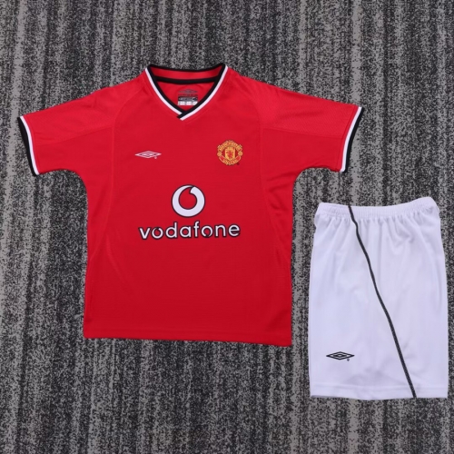 kids 00-02 Retro Version Manited United Home Red Youth/kids Soccer Uniform-811