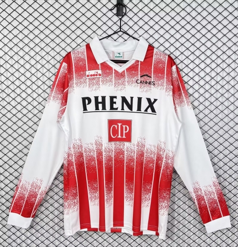 91-92 Retro Version AS Cannes Home Red & White LS Thailand Soccer Jersey AAA-503