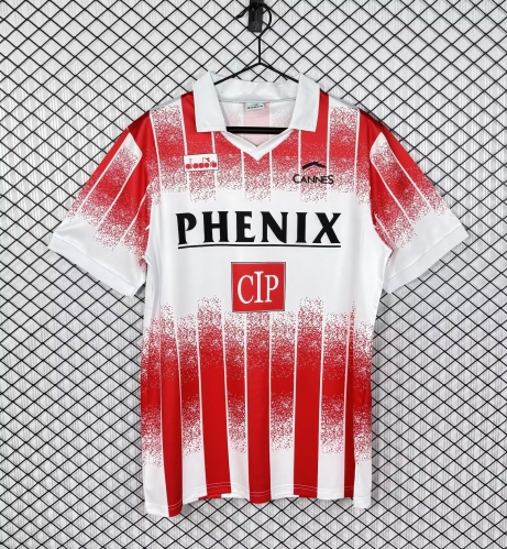 91-92 Retro Version AS Cannes Home Red & White Thailand Soccer Jersey AAA-503