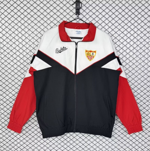 (Size S-2XL) 92/93 Retro Version Sevilla FC Black & White Windbreaker Hoodies Top-503/XH
