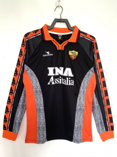 98/99 Retro Version AS Roma 2nd Away Black LS Thailand Soccer Jersey AAA-811