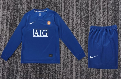 kids 08-09 Retro Version Manited United 2nd Away Blue LS Youth/kids Soccer Uniform-311/811