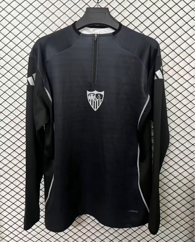 (Size S-2XL) 2025/26 Sevilla FC Black Thailand Soccer Tracksuit Top-95