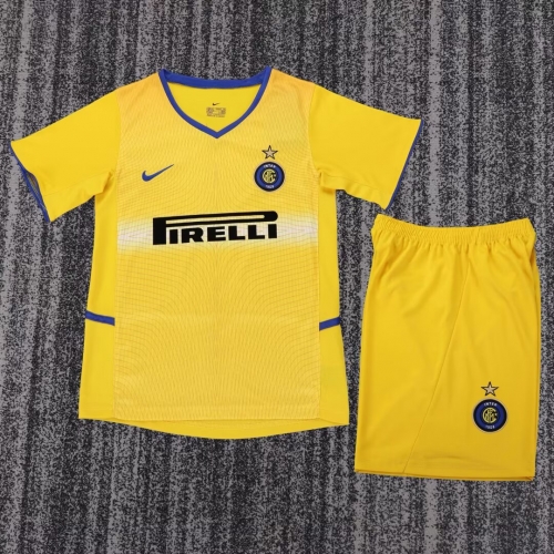 Kids 02/03 Retro Version Inter Milan 2nd Away Yellow Kids/Youth Soccer Uniform-811