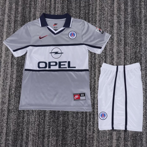 00/01 Retro Version Paris SG Away Gray & White Kids/Youth Soccer Uniform-811