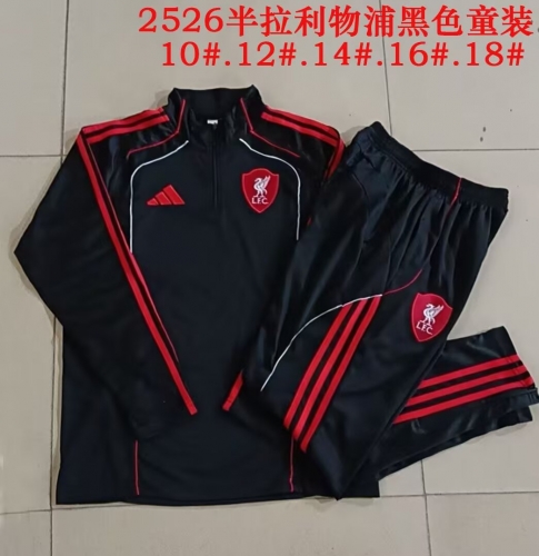 (Size 10-18 ) Kids 2025/26 Liverpool Black Kids/Youth Soccer Tracksuit Uniform-815