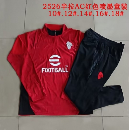 (Size 10-18 ) Kids 2025/26 AC Milan Red Kids/Youth Soccer Tracksuit Uniform-815