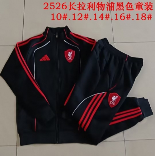 (Size 10-18 ) Kids 2025/26 Liverpool Black Kids/Youth Soccer Jacket Uniform-815