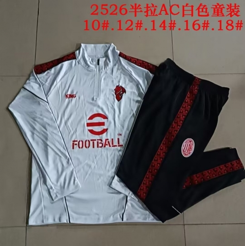 (Size 10-18 ) Kids 2025/26 AC Milan White Kids/Youth Soccer Tracksuit Uniform-815