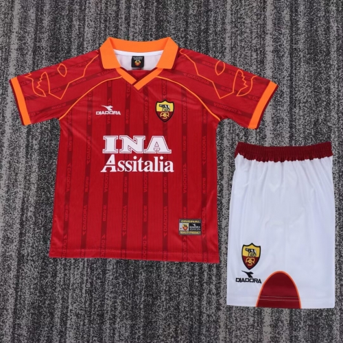 Kids 99/00 Retro Version AS Roma Home Red Kids/Youth Soccer Uniform-811