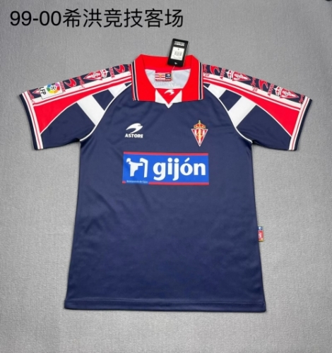 99/00 Retro Version Sporting de Gijón Away Royal Blue Thailand Soccer Jersey AAA-709