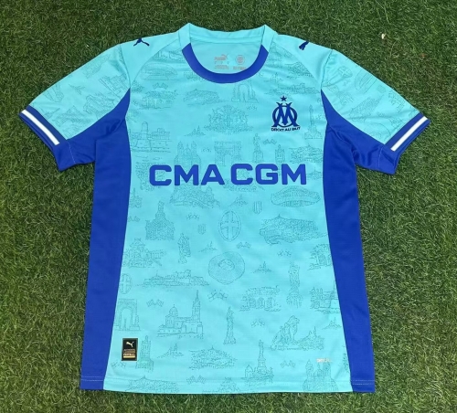 2025-2026 Olympique de Marseille 4nd Away Lake Blue Thailand Soccer Jersey AAA-416