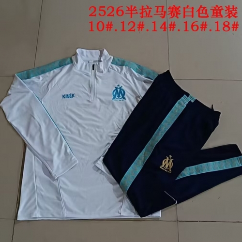 Kids 2025/26 Olympique de Marseille White Kids/Youth Soccer Tracksuit Uniform-815
