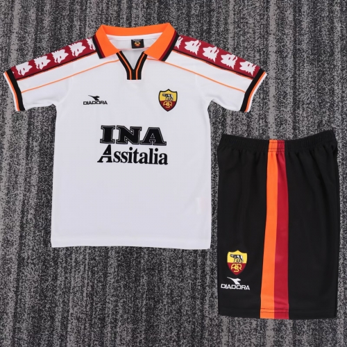 Kids 98-99 Retro Version AS Roma Away White Kids/Youth Soccer Uniform-811