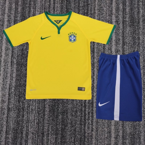 Kids 2014 Retro Version Brazil Home Yellow Kids/Youth Soccer Uniform-811
