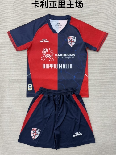 kids 2025/26 Cagliari Calcio Home Red & Blue Blue Youth/kids Soccer Uniform-208