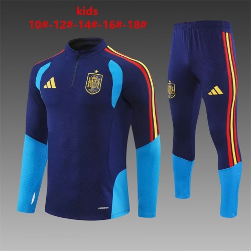 (Size 10-18 ) Kids 2025/26 Spain Cyan Kids/Youth Soccer Tracksuit Uniform-GDP/801