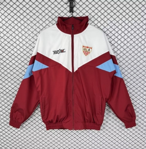 (Size S-2XL) 93/94 Retro Version Sevilla FC Red & White Windbreaker Hoodies Top-503