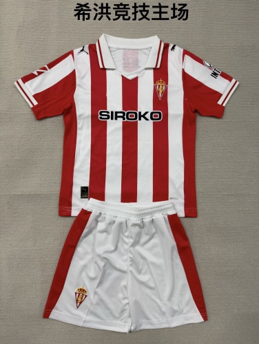 Kids 2025/26 Sporting de Gijón Home Red & White Kids/Youth Soccer Uniform-208