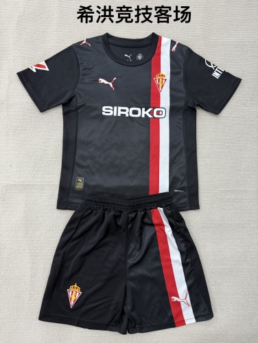 Kids 2025/26 Sporting de Gijón Away Black Kids/Youth Soccer Uniform-208