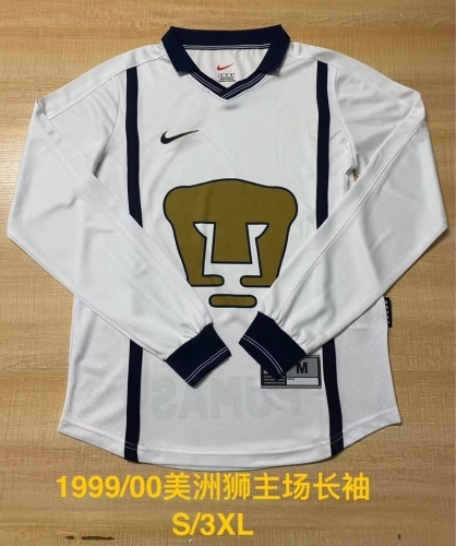 99/00 Retro Version Pumas UNAM Home White LS Thailand Soccer Jersey AAA-2041
