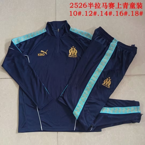 Kids 2025/26 Olympique de Marseille Cyan Kids/Youth Soccer Tracksuit Uniform-815