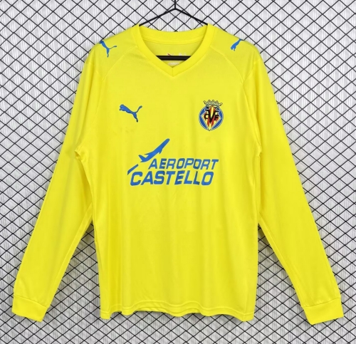 08/09 Retro Version Villarreal CF Home Yellow LS Turndown Soccer Jersey AAA-503