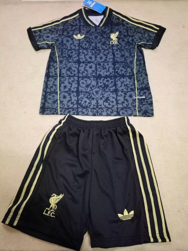 2026/27 Retro Liverpool Black & Gray Youth/Kids Soccer Uniform-507