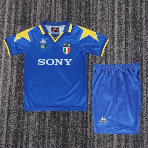 Kids 95/96 Retro Version Juventus Away Blue Kids/Youth Soccer Uniform-811
