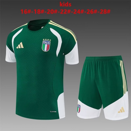 (Size 16-28) 2026/27 Italy Green Shorts-Sleeve Kids/Youth Tracksuit Unifom-801