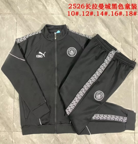 (Size 10-18 ) Kids 2025/26 Manchester City Black Kids/Youth Soccer Jacket Uniform-815