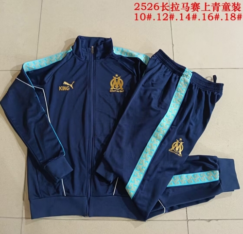 (size 10-18) Kids 2025/26 Olympique Marseille Cyan Kids/Youth Soccer Jacket Uniform-815