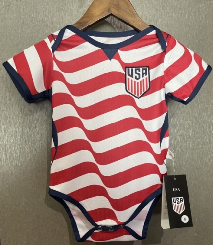 (Size 9/12 )2026-27 United State Home White & Red Baby Soccer Uniform-308