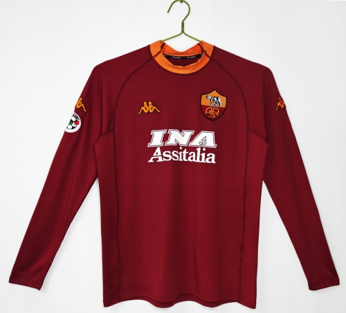 00/01 Retro Version AS Roma Home Red LS Thailand Soccer Jersey AAA-710