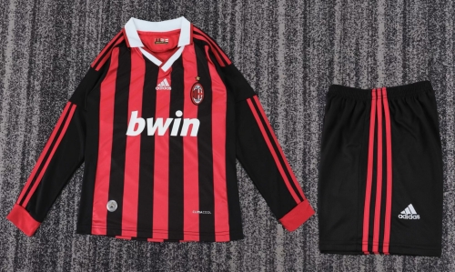 Kids 09-10 Retro Version AC Milan Home Red & Black LS Kids/Youth Soccer Uniform-311