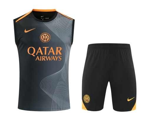 2025/26 Inter Milan Black & Gray Thailand Soccer Training Vest Set-418