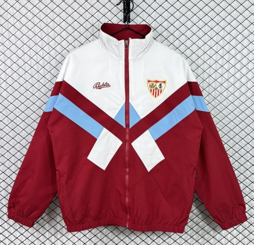 (Size S-2XL) 90/92 Retro Version Sevilla FC Red & White Windbreaker Hoodies Top-503