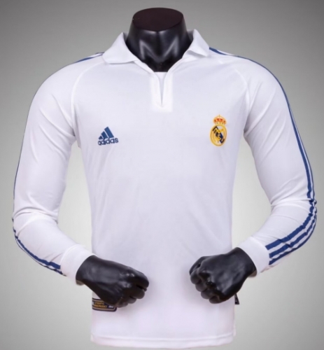 01/02 Retro Real Madrid White LS Thailand Soccer Jersey AAA-1041