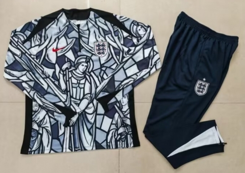Kids 2026/27 England Black & Gray Kids/Youth Soccer Tracksuit Uniform-GDP