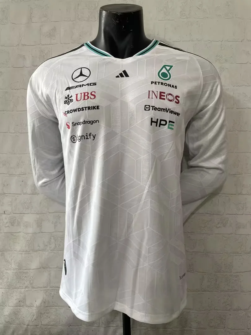 2026 Mercedes Benz White Round Collar LS Formula One Racing Jersey-805