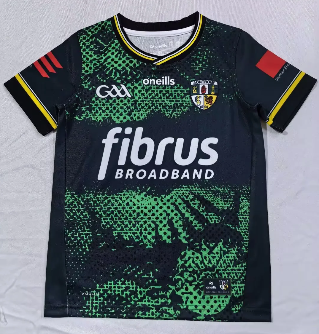 Kids 2026 GAA Season Black & Green Thailand Rugby Shirts-805