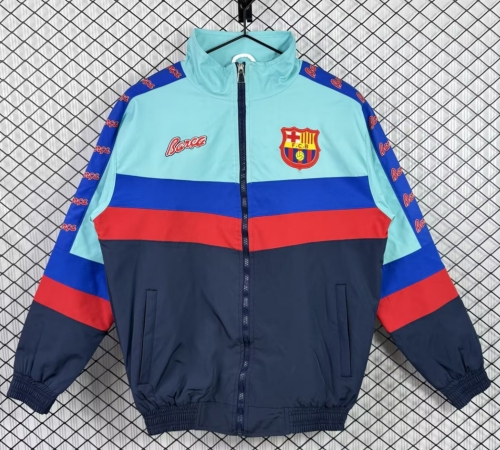 (Size S-2XL) 96/97 Retro Version Barcelona Away Black & Blue Windbreaker Hoodies Top-503