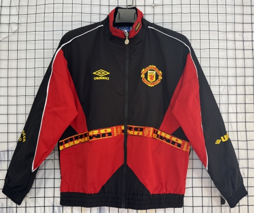 96/97 Retro Version Manchester United Black & Red Windbreaker Hoodies Top-503
