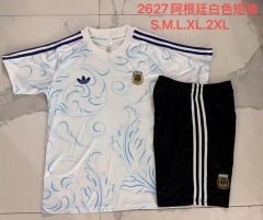 (Size S-2XL) 2026/27 Argentina White Shorts-Sleeve Soccer Tracksuit Uniform-815