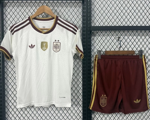 2 Star With Patch Kids 2026/27 Spain Away White Kids/Youth Soccer Uniform-530/123