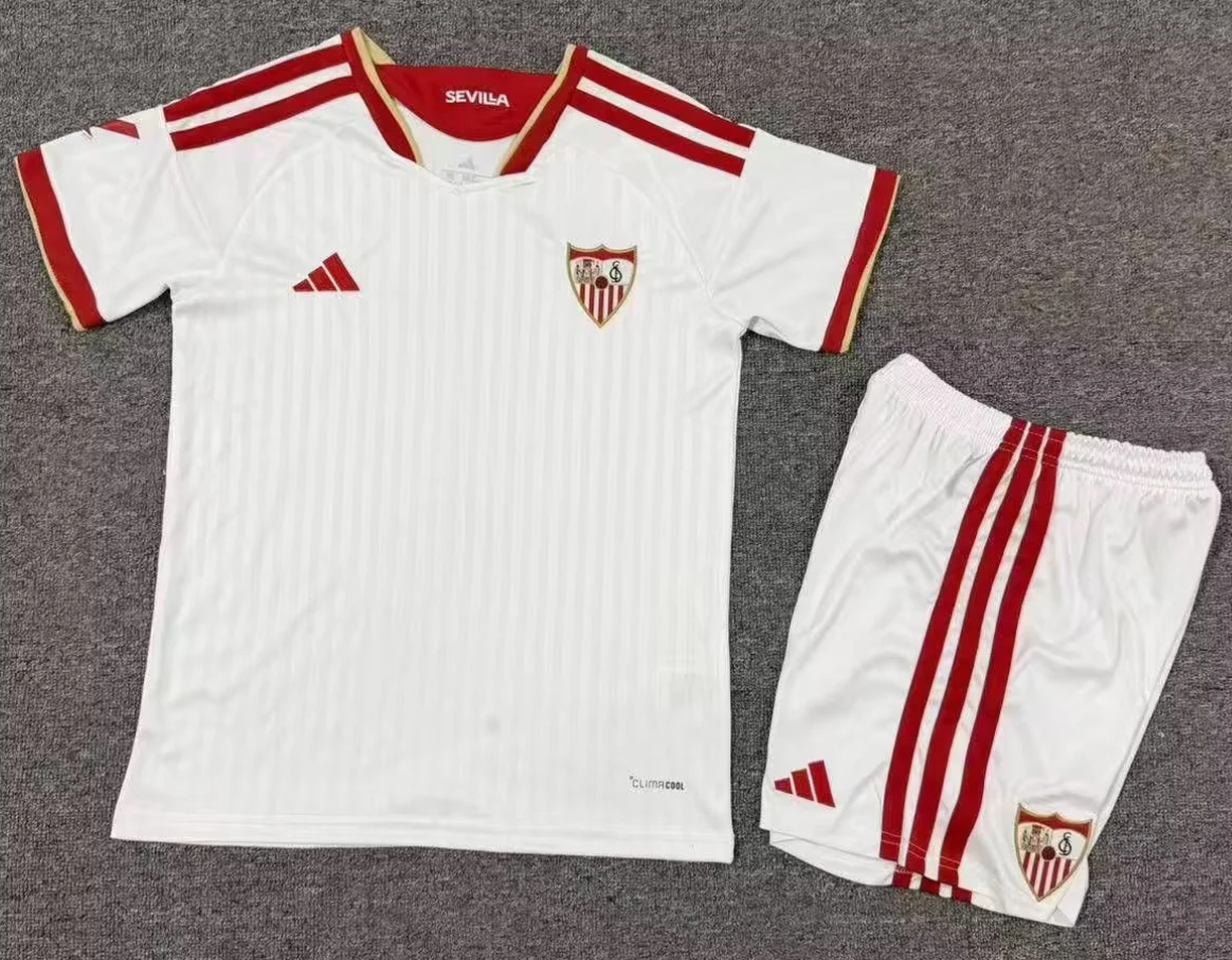 Kids 2025/26 Sevilla FC Home White Kids/Youth Soccer Uniform-1040